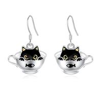 EUDORA Harmony Ball Pendientes con gancho de gato en plata de ley para mujer, Pendientes de aro con gato bonito Pendientes con estrella de David Pendientes con copos de nieve Joyería para regalo