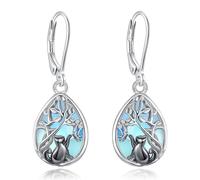 EUDORA Harmony Ball Pendientes de Árbol de la Vida Gatito Mariposa para Mujer S925 Plata de Ley Piedra de Luna, Pendientes de Gatito Mariposa Piedra Lunar Joyería Regalos Original para Mujeres Madre