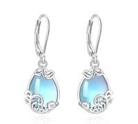 EUDORA Harmony Ball Pendientes Ola Piedra de Luna para Mujer Plata de Ley 925, Pendientes de Gota Lágrimas de Ángel Piedra de Luna Joyería Original Regalo para Mujer Madre Hija