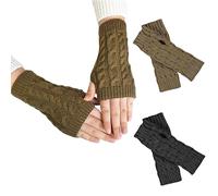 EUDUQ 2 pares de calentadores de mano para mujer,Otoño Invierno Mangas cortas niñas,Guantes sin dedos de punto,Guantes de calor sin dedos,Guantes elásticos sin dedos, Gris/Caqui, Ordinary