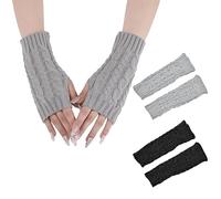 EUDUQ 2 pares de calentadores de mano para mujer,Otoño Invierno Mangas cortas niñas,Guantes sin dedos de punto,Guantes de calor sin dedos,Guantes elásticos sin dedos, negro / azul claro, Ordinary