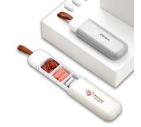 EUDUQ 2 piezas Mini Caixa de comprimidos para 1 dia,Caixa de estaleiros pequeño com 3 compartimentos,Pastillero de viaje portátil,pill box diario,organizador pastillas para Vitaminas(Beige y Gris)