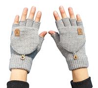 EUDUQ Guantes cálidos de invierno, guantes sin dedos, guantes convertibles para niñas, guantes sin dedos, guantes de punto medio para hombre y mujer, gris, Ordinary