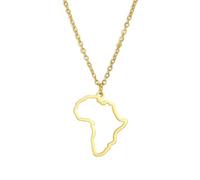 EUEAVAN África Tarjeta Colgante Collar para Mujeres Tarjeta de África País Colgante Collar Pañales Huecos África Continente África Joyería Regalo, 19 x 23,5 mm, 45 + 5,1 cm, Acero inoxidable, Sin gema