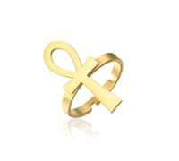 EUEAVAN - Anillo de Ankh ajustable de cruz de Ankh africana con llave de la vida, amuleto de protección de ojo de Ra Horus, joyería religiosa egipcia, regalo para mujeres y hombres, Acero inoxidable