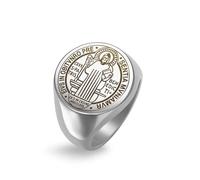 EUEAVAN - Anillo de medalla de San Benito patrón de San Benito con cruz de amuleto cristiano, católico, religioso, joyería religiosa, para hombres y mujeres, Acero inoxidable, Sin piedras preciosas
