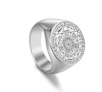 EUEAVAN Anillo de sellos de los 7 arcángeles para hombre, símbolo del arcángel, San Miguel, patrón de San Talismán, joyería cristiana, regalo pagano, Acero inoxidable, Sin piedra preciosa