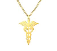 EUEAVAN Caduceo Símbolo de Medicina Collar para Médico Enfermera Alerta Médica Collar Estetoscopio Enfermera Colgante Enfermera Joyería Temática MD Collar Regalo para Mujeres Hombres (oro)