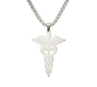 EUEAVAN Collar Caduceo Símbolo de Medicina para Médico Enfermera Alerta Médica Estetoscopio Colgante Joyería Temática MD Regalo para Mujeres Hombres Plata 2