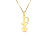 EUEAVAN Collar Chi Rho Símbolo Christograma Alpha Omega Collar IXCI NIKA Jesucristo Nombre Colgante Sacramental Cristiano Amuleto Religioso Joyería Regalo Mujer Hombre, Medium, Acero inoxidable, No es