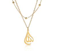 EUEAVAN Collar con colgante de Alá, símbolos islámicos, gargantilla de escritura árabe de Medio Oriente Media Luna Alá, regalos musulmanes, joyería religiosa para mujeres y hombres en capas
