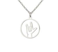 EUEAVAN Collar con colgante de lenguaje de señas «I Love You» ASL, joyería de lenguaje de señas americano, regalo para intérprete o profesor, Medio, Acero inoxidable, Sin piedra preciosa
