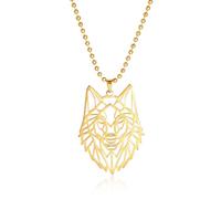 EUEAVAN Collar con colgante de lobo de esqueleto clásico, elementos de cabeza de animales, bosque, naturaleza, joyería de acero inoxidable, regalo para niños, hombres y niñas, Medium, Acero