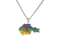 EUEAVAN Collar con colgante de mapa del país bereber africano, símbolo bereber africano, collar étnico, tribu musulmana, egipcio, religioso, kabyle, amazigh, joyería para mujeres y hombres