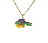 EUEAVAN Collar con colgante de mapa del país bereber africano, símbolo bereber africano, collar étnico, tribu musulmana, egipcio, religioso, kabyle, amazigh, joyería para mujeres y hombres
