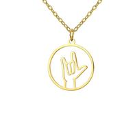 EUEAVAN Collar con colgante de signo manual «I Love You» en lenguaje de señas ASL, joyería de lenguaje de señas americano, regalo para intérprete o profesor, Medio, Acero inoxidable, Sin piedra