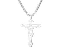 EUEAVAN - Collar con cruz de crucifijo de Jesús, medalla milagrosa INRI, colgante católico de San Benito, amuleto religioso, joyería cristiana, bautismo de primera comunión, regalo de fe para hombres