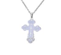 EUEAVAN Collar con cruz ortodoxa para mujer Cruz rusa IC XC NIKA Medallón con Jesús Cristo Amuleto griego bizantino Joyería religiosa oriental Regalo cristiano católico para hombre, mediano, Acero