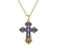 EUEAVAN Collar con cruz ortodoxa para mujer Cruz rusa IC XC NIKA Medallón con Jesús Cristo Amuleto griego bizantino Joyería religiosa oriental Regalo cristiano católico para hombre, mediano, Acero