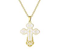 EUEAVAN Collar con cruz ortodoxa para mujer Cruz rusa IC XC NIKA Medallón con Jesús Cristo Amuleto griego bizantino Joyería religiosa oriental Regalo cristiano católico para hombre, mediano, Acero