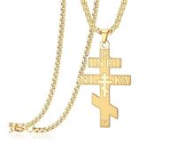 EUEAVAN Collar con cruz ortodoxa rusa IC XC NIKA Cruz oriental Colgante de Jesucristo Amuleto bizantino griego Joyería cristiana religiosa retro Regalo católico para mujeres y hombres (Oro 1)