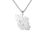 EUEAVAN Collar con mapa de Irán Colgante con bandera iraní Caligrafía persa Orgullo patriótico Paz Joyería Serie de recuerdos Regalos para mujeres y hombres (Paloma de la paz plata)