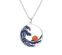 EUEAVAN Collar con onda del océano y sol para mujeres, colgante de surf azul, amuleto en forma de gota de mar, joyería temática de playa de verano, regalo para amantes de la naturaleza, Medio, Acero