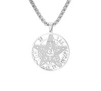 EUEAVAN Collar con pentagrama Tetragrammaton para hombre YHVH YHWH Jehová Pentáculo Yeshua Bendición Oración Nombres hebreos de Dios Amuleto Wicca Religión Joyería Regalo para cristianos (Plata)