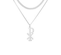 EUEAVAN - Collar con símbolo de cristograma de Chi Rho - Collar con símbolo alfa omega IXCI NIKA con nombre de Jesucristo y amuleto cristiano, joyería religiosa, regalo para mujeres y hombres,