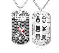 EUEAVAN Collar cruzado templario para hombre Efesios 6:16-17 Armadura de Dios Cruz de Jerusalén Colgante Dog Tag Medalla San Amuleto Religión Católica Joyería, Medium, Acero inoxidable