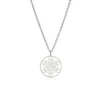 EUEAVAN Collar Cubo de Metatron Cubo de Metatrón Geometría Sagrada Colgante Sellos del Arcángel Ángel Metatrón Collares de Declaración Talismán de Protección Espiritual para Mujeres (plata)