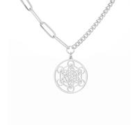 EUEAVAN Collar Cubo de Metatron Cubo de Metatrón Geometría Sagrada Colgante Sellos del Arcángel Ángel Metatrón Collares de Declaración Talismán de Protección Espiritual para Mujeres (plata 2)