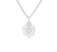 EUEAVAN Collar de corazón sagrado de Jesús con colgante de corona de espinas, dije de fe católica, amor de Dios, amuleto cristiano, joyería de regalo de Pascua para mujeres y hombres, Medio, Acero