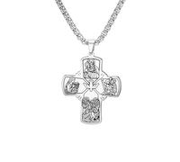 EUEAVAN - Collar de cruz con medalla de 4 vías, Virgen María, San Cristóbal Arcángel San Miguel, colgante de escapulares, joyería católica, regalo religioso para hombres y mujeres, Medio, Acero