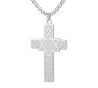 EUEAVAN Collar de cruz de estrella de David para hombre, nudo celta, hexagrama, colgante de estrella judía, amuleto cristiano, judío, religioso, joyería israelí, regalo irlandés, Plateado, Medium