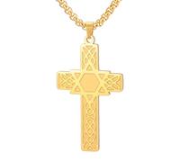 EUEAVAN Collar de cruz de estrella de David para hombre, nudo celta, hexagrama, colgante de estrella judía, amuleto cristiano, judío, religioso, joyería israelí, regalo irlandés, Medio, Acero