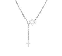 EUEAVAN Collar de cruz de estrella de David para mujer, hexagrama de seis puntas, colgante de estrella judía, cruz de Cristo, joyería religiosa cristiana, regalo de Israel Hanukkah, Medium, Acero