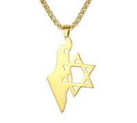 EUEAVAN - Collar de estrella de David con estrella judía, bandera de Israel, bandera de Palestina, mapa del país, colgante de amuleto hebreo, joyería Judaica regalo para hombres, Medio, Acero