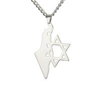 EUEAVAN Collar de estrella de David, estrella judía, bandera de Israel, colgante de mapa del país, amuleto hebreo, joyería de Judaica, regalo para hombres, Medio, Acero inoxidable, Sin piedra preciosa