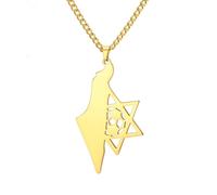 EUEAVAN Collar de estrella de David, estrella judía, bandera de Israel, colgante de mapa del país, amuleto hebreo, joyería de Judaica, regalo para hombres, Medio, Acero inoxidable, Sin piedra preciosa