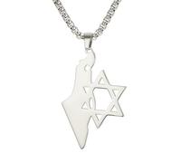 EUEAVAN Collar de estrella de David, estrella judía, bandera de Israel, colgante de mapa del país, amuleto hebreo, joyería de Judaica, regalo para hombres, Medio, Acero inoxidable, Sin piedra preciosa