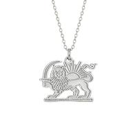 EUEAVAN Collar de león iraní con sol y corona de Persia con colgante de bandera de Irán, orgullo del patrimonio, patria, joyería persa antigua, serie de recuerdos, regalos para mujeres y hombres