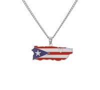 EUEAVAN Collar de mapa de Puerto Rico con colgante de bandera de Puerto Rico de acero inoxidable con diseño de corazón y país, joyería patriótica Boricua, regalo para mujeres y hombres, Medio, Acero