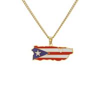 EUEAVAN - Collar de mapa de Puerto Rico con colgante de bandera puertorriqueña, de acero inoxidable, patrón de país, joyería patriótica, regalo para mujeres y hombres, Medio, Acero inoxidable, Sin