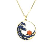 EUEAVAN Collar de mujer con colgante azul en forma de gota de mar, amuleto en forma de gota de mar, regalo para los amantes de la naturaleza, Medium, Acero inoxidable, Sin gemas.
