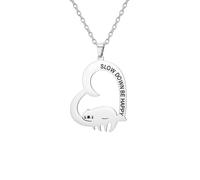 EUEAVAN Collar de perseguidor lindo Slow Down Be Happy Heart Colgante Regalo de la joyería del perseguidor para las mujeres animales del amante (Plata)