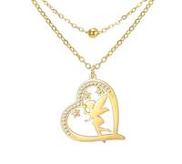 EUEAVAN Collar de princesa Wendy Tinkerbell, duende, bailarina mágica, bailarina, ballet, corazón, circonita cúbica, colgante de alas de ángel, joyería de cuento de hadas, regalo para mujeres, Medium