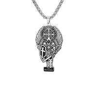 EUEAVAN Collar de San Miguel para hombre y mujer Colgante del arcángel Miguel Colgante amuleto antiguo vintage Joyería Regalo (Cadena de caja, Plateado)