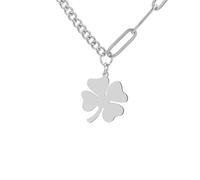 EUEAVAN Collar de trébol de cuatro hojas, colgante de trébol de la buena suerte, joyería de la amistad, accesorios del día de San Patricio, regalo irlandés para mujer, M, Acero inoxidable, No es una