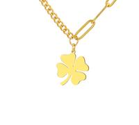 EUEAVAN Collar de trébol de cuatro hojas, colgante de trébol de la buena suerte, joyería de la amistad, accesorios del día de San Patricio, regalo irlandés para mujer, M, Acero inoxidable, No es una
